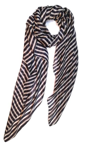 Scarf 100% Silk Paj Strip Beige Grey Gold Black